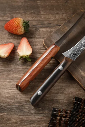 Vista 7 de Cuchillo Mondador de 3.5 pulgadas de Acero Damasco - Cuchillo de Chef para Pelar Forjado de 67 Capas para Frutas/Verduras con Mango de Madera Maciza