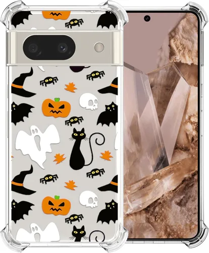 Vista 28 de Funda transparente de Halloween para Google 6a, con patrón de fantasma, funda protectora de TPU suave, delgada, a prueba de golpes, para niños