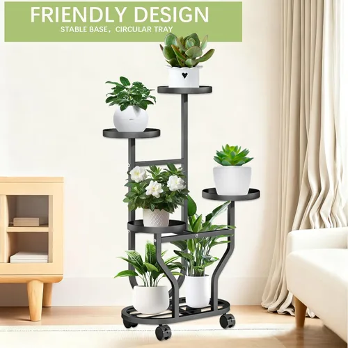 Vista 6 de Soporte para plantas de 5 niveles, estante de metal para plantas para interiores y exteriores, estante de esquina alta para plantas múltiples