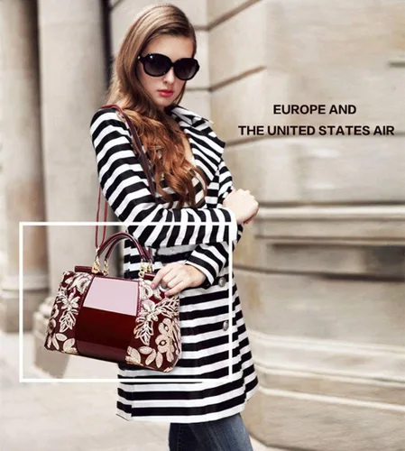 Vista 2 de Bolso de mano para mujer, bolso de mano de moda bordado de charol