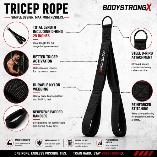 Vista 3 de Accesorio de cable de cuerda de tríceps para gimnasio doméstico y comercial, cuerda trenzada resistente con extremos de goma, accesorio desplegable