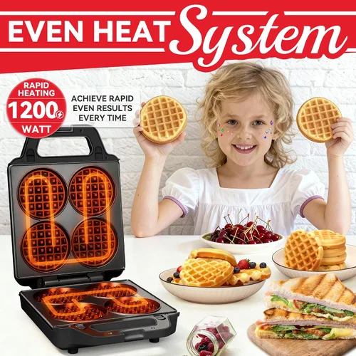 Vista 3 de SugarWhisk Mini Waflera 2 en 1 con Placas Extraíbles, Prensa Panini para Sándwiches, Prensa para Sándwiches, Waflera Eléctrica, Sandwichera
