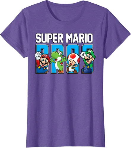 Vista 24 de Super Mario Bros Characters Letter Fill Graphic T-Shirt Camiseta, Negro