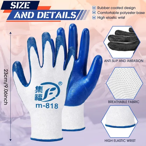 Vista 2 de Guantes de jardinería para hombres y mujeres, guantes de trabajo con revestimiento de goma transpirable para jardinería al aire libre, trabajo