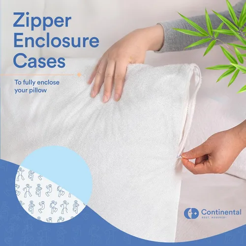 Vista 6 de Continental Bedding Protectores de almohada de viscosa de bambú con cremallera, a prueba de plumas, impermeables y a prueba de plumas: comodidad