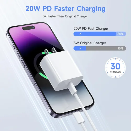 Vista 2 de Bloque de carga USB C rápido para iPhone 17 16 15, 10 pies de largo, paquete de 3 cables USBC a USBC para iPad, cable de viaje de 20 W, cable