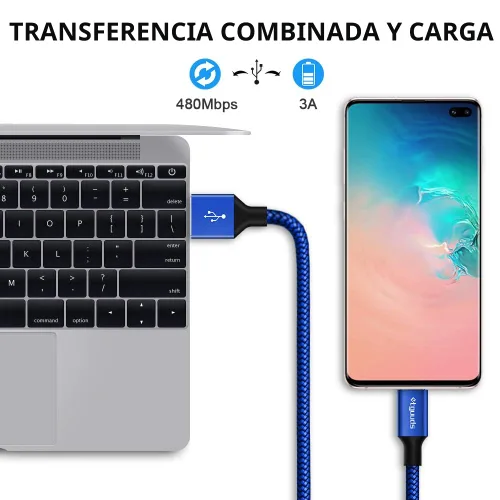 Vista 4 de etguuds Cable USB A a USB C, paquete de 5 (3/3/6/6/10 pies) de carga rápida tipo C Cable de carga USBC para iPhone 17 16 15 Pro Max Plus Air, Azul