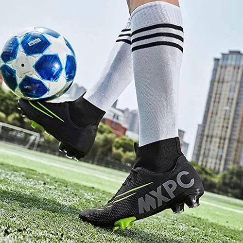 Vista 4 de Zapatos de fútbol para hombre, con cordones, antideslizantes, para deportes al aire libre, atléticos, AGFG, fútbol, béisbol, lacrosse, rugby, tacos