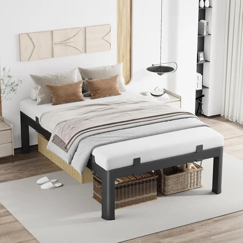 Vista 42 de MAF - Base de cama de plataforma de 14 pulgadas para cama individual con listones de madera, base de cama de metal resistente de 3500 libras