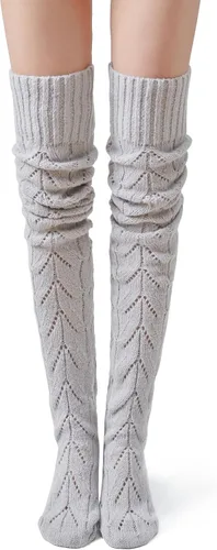 Vista 14 de Pcavin Thigh High Socks for Women, Long Cable Knit Over Knee Boot Stockings 0013 Estilo Negro