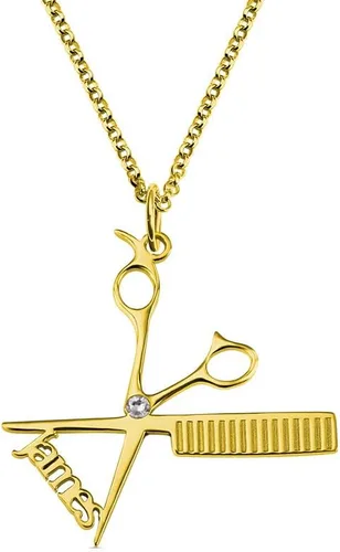 Vista 2 de AILIN Collar de peluquería personalizado de plata de ley 925 de acero inoxidable con nombre personalizado, peine de tijera, dije de tijera