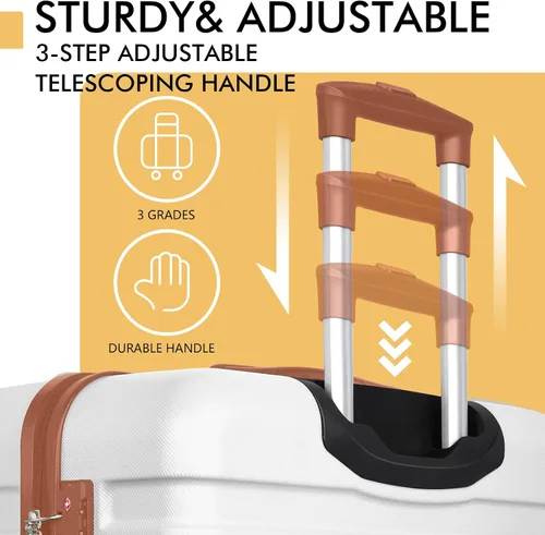 Vista 7 de AnyZip Equipaje PC ABS Hardside maleta ligera con 4 ruedas universales TSA Lock 20 24 28 pulgadas, BlancoMarrón, Ruedas giratorias