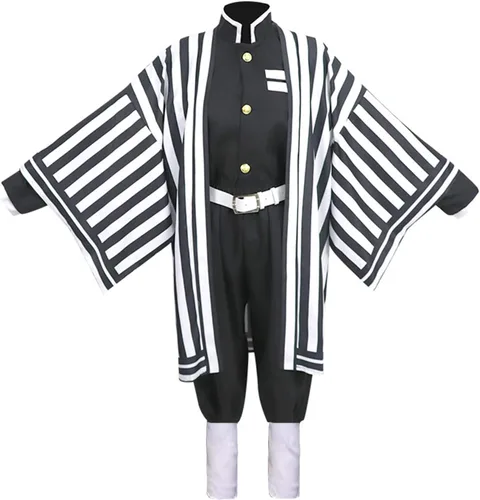 Vista 15 de CR ROLECOS - Disfraz de cosplay de Tanjirou, Zenitsu y Giyuu para anime, kimono de cosplay Negro