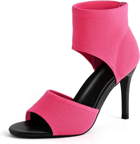 Vista 18 de Tacones de Puntera Abierta para Mujer, Sexys Tacones de Aguja de 3 Pulgadas, Sandalias de Tacón para Mujer con Puntera Abierta, Amplias, de Tejido