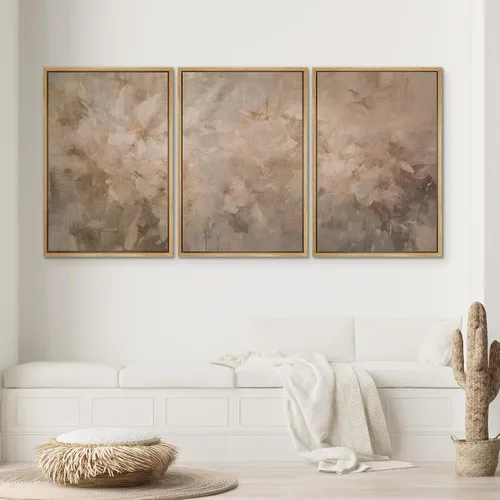 Vista 291 de SIGNWIN Lienzo enmarcado para pared, juego de arte neutro de bosque brumoso, ilustraciones en tono tierra, arte moderno, decorativo, bohemio