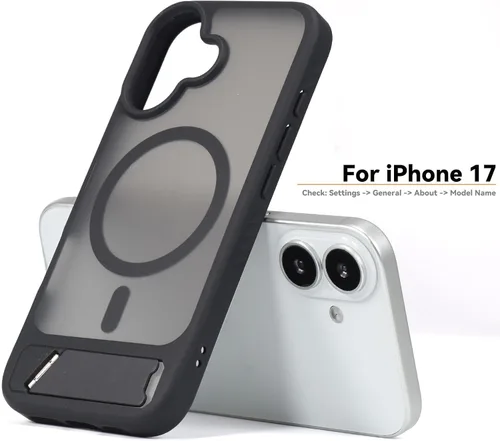 Vista 6 de Funda magnética para iPhone 17, marco suave, translúcido, mate, parte trasera de policarbonato, a prueba de golpes, compatible con accesorios Negro
