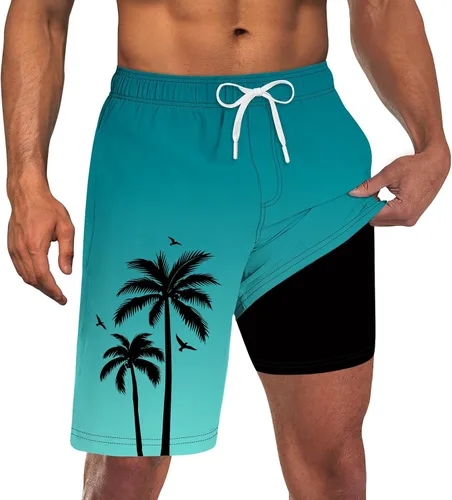 Vista 15 de Trajes de baño para hombre con forro de compresión 2 en 1 Shorts de tabla de 9 pulgadas de secado rápido con bolsillos Blanco