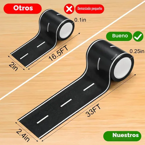 Vista 2 de Piokio - Cinta de carretera para niños, 2 rollos de cinta de pista negra