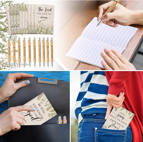 Vista 5 de Ctosree 60 unidades de regalo cristiano a granel para mujeres, cuaderno de versículos de la Biblia, diario de oración, bolígrafo inspirador, bloc