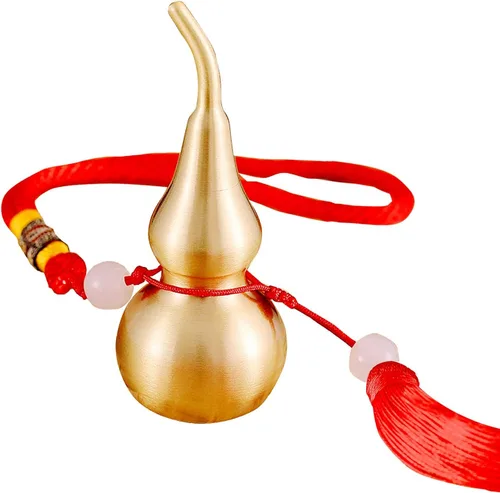 Vista 10 de Adornos colgantes de Feng Shui, calabaza dorada de Wu Lou, con tira de la suerte roja, tesoro ideal para colgante de automóvil, dormitorio, puerta