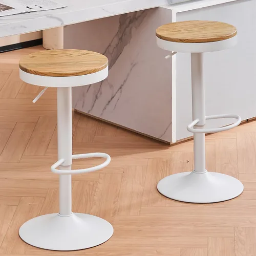 Vista 14 de Kidol & Shellder Juego de 2 taburetes de bar negros ajustables giratorios sin espalda, modernos y redondos de madera, sillas de barra de altura sin