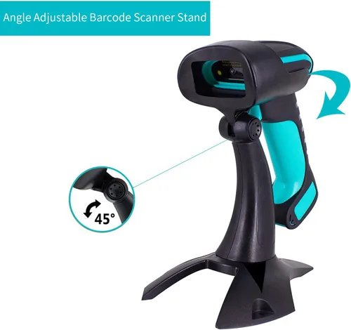 Vista 8 de Alacrity Escáner de código de barras industrial 2D 1D QR con soporte, Bluetooth inalámbrico de 2.4 GHz 2 en 1, lector de código de barras manos