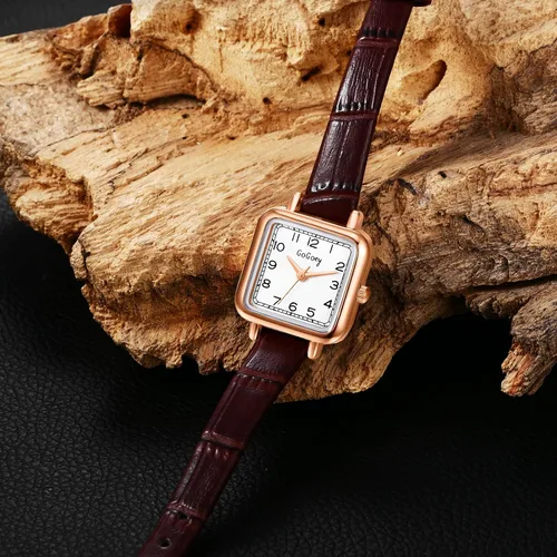 Vista 5 de Avaner Reloj cuadrado para mujer, reloj de pulsera de cuarzo con correa de cuero, reloj de pulsera de vestir para mujer, elegante reloj de cuero