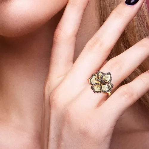 Vista 4 de Santuzza Anillo de plata de ley con piedras preciosas para mujer