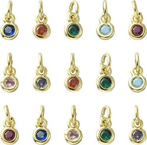 Vista 11 de Ipotkitt - 20 piezas de dijes de cobre con circonita cúbica micropavé en forma de flor con anillo de salto, dijes con forma de planta y flor
