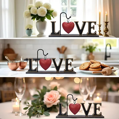 Vista 2 de Letrero de Amor de Madera Rústica Decoración de Mesa Independiente Bloque de Letras Recortadas Centro de Mesa Letrero Decorativo de Palabras Repisa