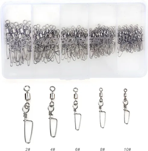 Vista 9 de 110 piezas de acero inoxidable barril giratorio accesorios de pesca, equipo de pesca premium con rodamiento de bolas, conector giratorio de broches