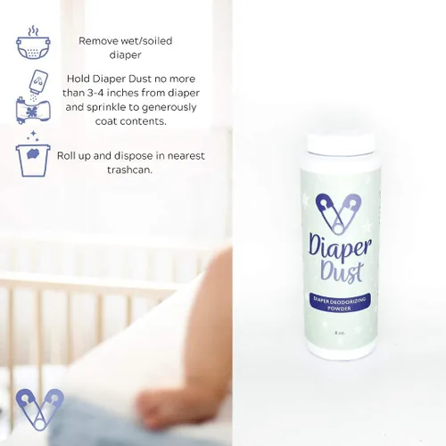 Vista 5 de Diaper Dust - Polvo desodorante para pañales con carbón activado - Eliminador de olores de pañales, no se necesita cubo de pañales, portátil y sin