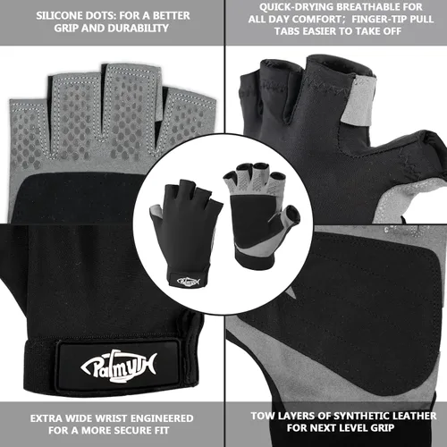 Vista 2 de Palmyth Guantes de pesca UV con protección solar, guante sin dedos para kayak, hombres y mujeres, UPF 50+ SPF para navegación, senderismo, remo