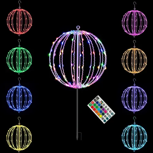 Vista 13 de LIGHTSHARE Bola de luz LED de 10 pulgadas, 48 LED, decoración de camino, esfera con control remoto, plegable, marco de metal plano, para interiores