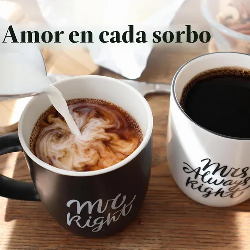 Vista 6 de Triple Gifffted Tazas de café Mr Right Mrs Always Right Ideas de regalo para parejas, aniversario de boda, compromiso, Navidad, para él y ella