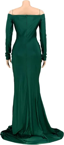 Vista 5 de Vakkest - Vestido largo de verano para mujer con hombros descubiertos sexy cuello en V manga larga vestido de cóctel sirena y boda