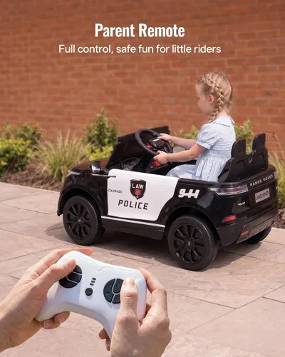 Vista 6 de Vehículo de policía con licencia Land Rover de 2 plazas, juguete de paseo de 24 V para niños Negro
