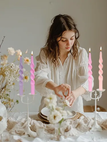 Vista 5 de Velas Cónicas en Espiral Degradado Rosa Vela Torcida Cónica Velas de Palo para Vacaciones Bodas Fiestas Cera Sin Aroma Vela de Cena Sin Goteo