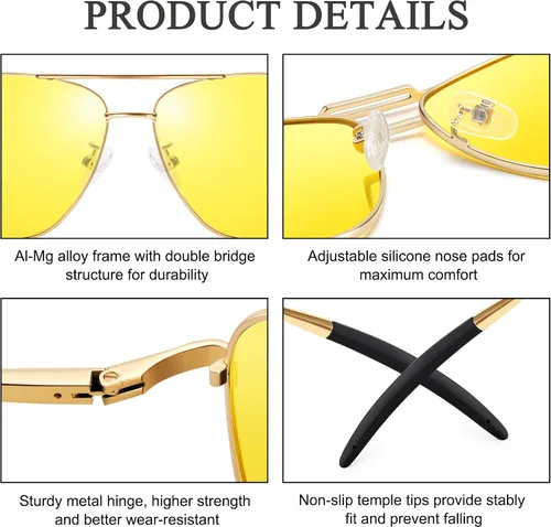 Vista 4 de URUMQI Lentes de sol de aviador polarizados cuadrados para hombre, lente de protección TAC UV400, pantallas de navegador piloto para conducir golf