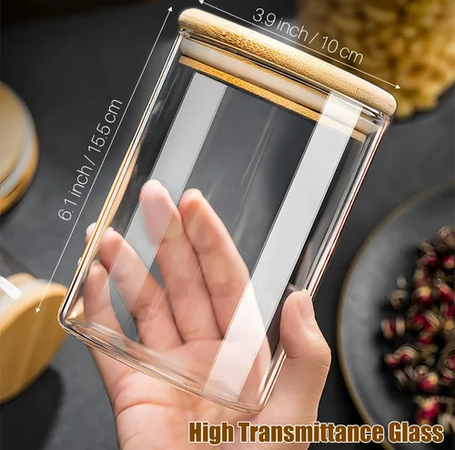 Vista 3 de Tarros de almacenamiento de alimentos de vidrio de 33+17 oz con tapas herméticas, tarro de vidrio transparente con tapa de bambú, recipiente