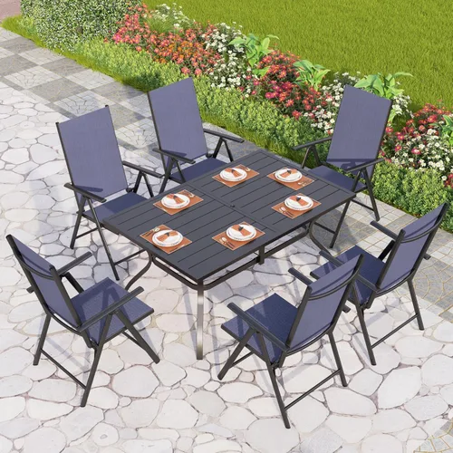 Vista 16 de PHI VILLA Juego de comedor al aire libre para 4, mesa de metal con sillas plegables, negro
