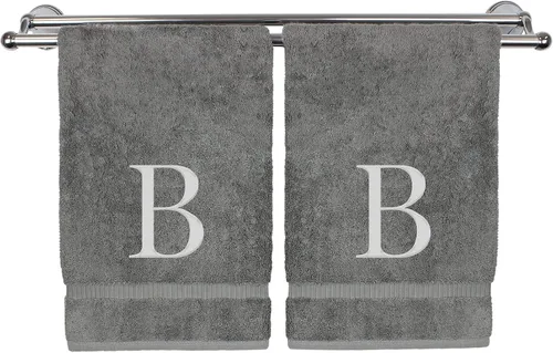 Vista 21 de Toalla de mano monogramada, regalo personalizado, juego de 2 - Toalla bordada con letra de bloque dorada - Extra absorbente 100% algodón turco