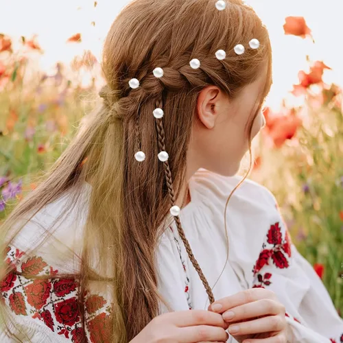 Vista 6 de Juego de pinzas y pasadores para el cabello de perlas blancas, 30 mini alfileres, lindos accesorios para el cabello de perlas para mujeres, niñas