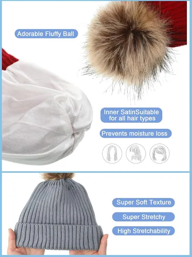 Vista 2 de Eurzom Juego de 12 gorros y bufandas para mujer, gorro para clima frío, forro interior de satén, forro polar, guantes de punto para mujeres y niñas