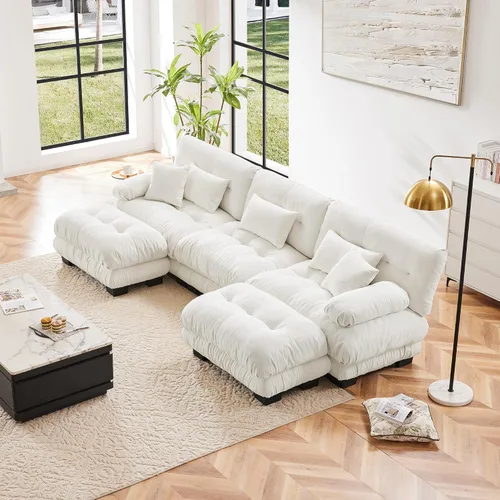 Vista 46 de Otomana beige para sofá modular modular, sofá individual, asiento otomano para sofá modular convertible, sofás de terciopelo para sala de estar