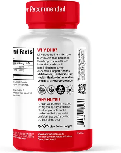 Vista 3 de Nutri Dihydroberberine 100mg con canela de Ceilán orgánica - 60 cápsulas