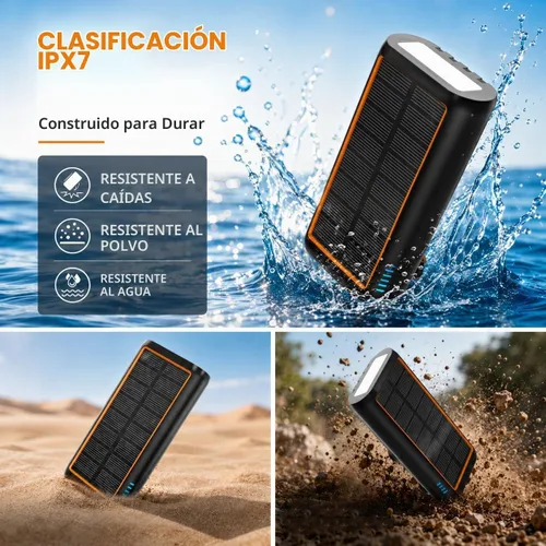 Vista 7 de ReeZar Cargador solar de 61200 mAh, manivela de mano integrada y 4 cables PD 15 W QC3.0 de carga rápida, entrada y salida tipo C, linterna