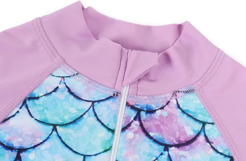 Vista 4 de AmzBarley Traje de baño de sirena para niñas, camiseta de protección contra sarpullido, traje de baño de una pieza para niños, traje de baño