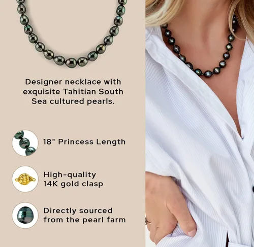 Vista 6 de The Pearl Source Collar barroco de perlas de Tahití para mujer, collar de perlas de oro de 14 quilates, collar de perlas de 18 pulgadas de longitud