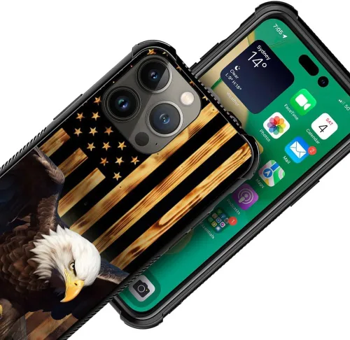 Vista 46 de Funda compatible con iPhone 8, a prueba de golpes, antiarañazos, bandera de ciervos de cola blanca de grano de madera estadounidense